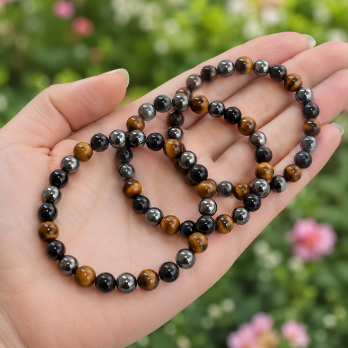 TRIPLE PROTECTION Crystal Bracelet (Tiger Eye, Black Obsidian, Hematite)