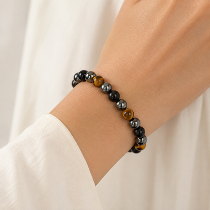 TRIPLE PROTECTION Crystal Bracelet (Tiger Eye, Black Obsidian, Hematite)