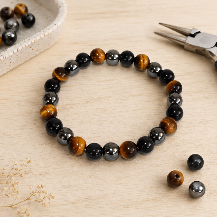 TRIPLE PROTECTION Crystal Bracelet (Tiger Eye, Black Obsidian, Hematite)
