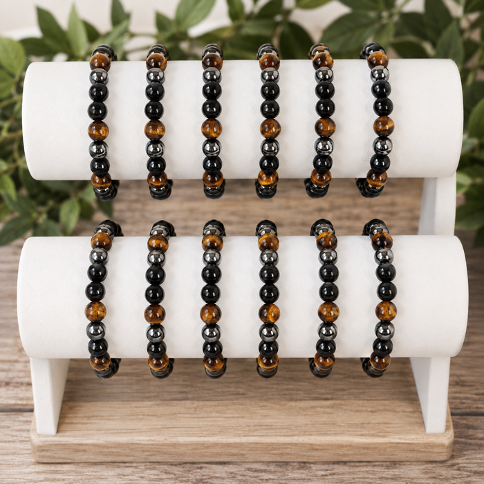 TRIPLE PROTECTION Crystal Bracelet (Tiger Eye, Black Obsidian, Hematite)