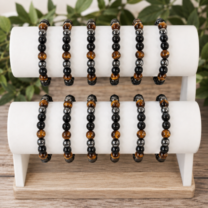 TRIPLE PROTECTION Crystal Bracelet (Tiger Eye, Black Obsidian, Hematite)