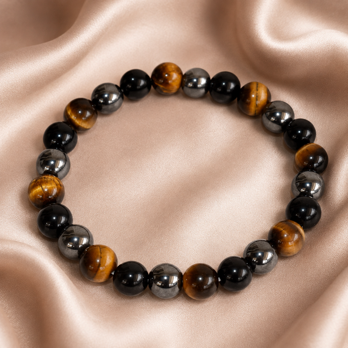 TRIPLE PROTECTION Crystal Bracelet (Tiger Eye, Black Obsidian, Hematite)