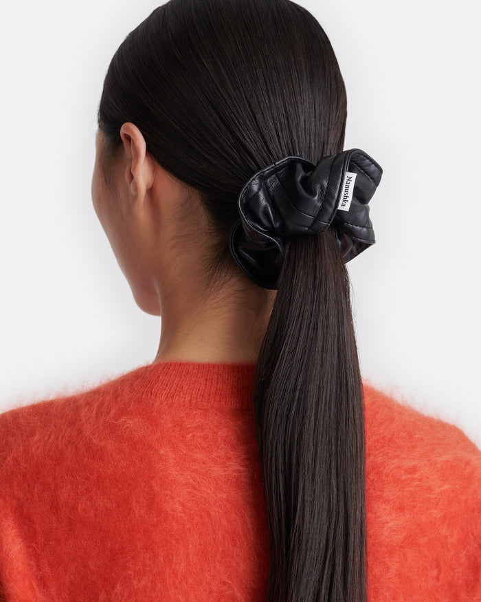 Trish - Regenerated leather scrunchie - Black