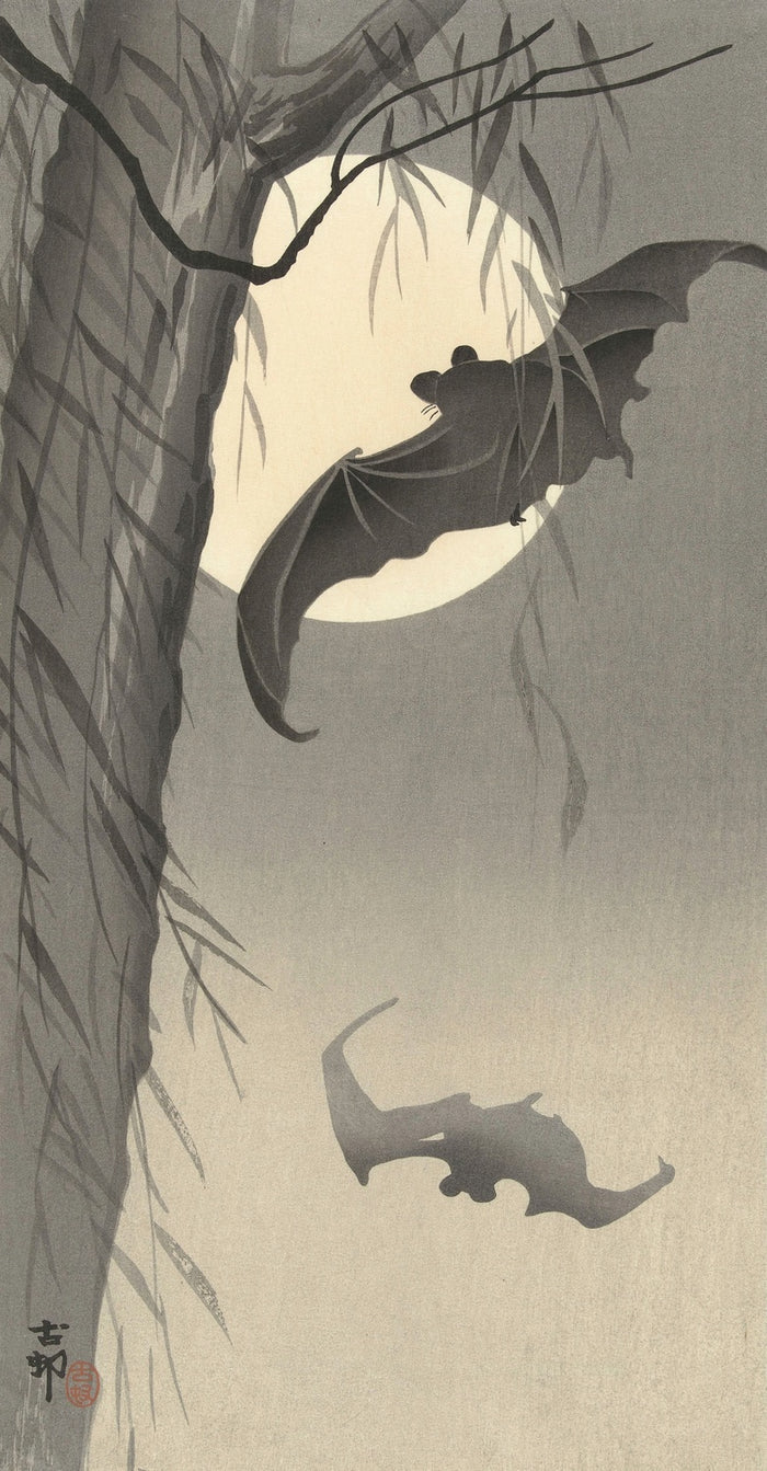 Two Bats at Full Moon by Ohara Koson, 1900