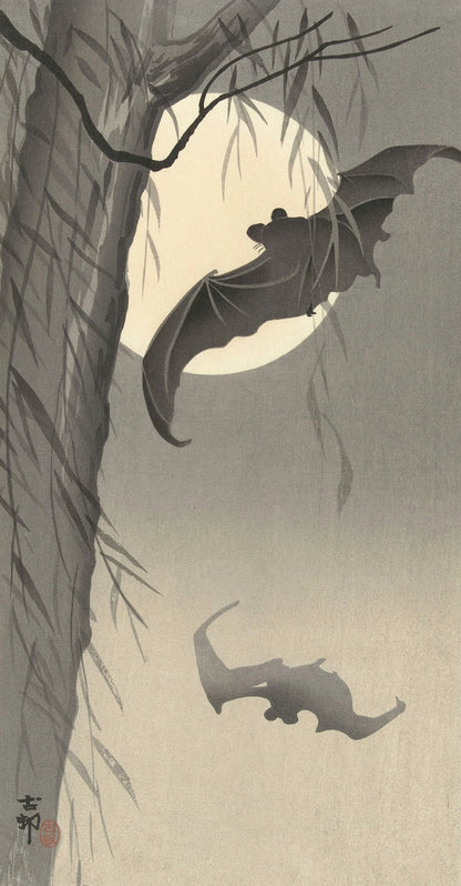 Two Bats at Full Moon by Ohara Koson, 1900
