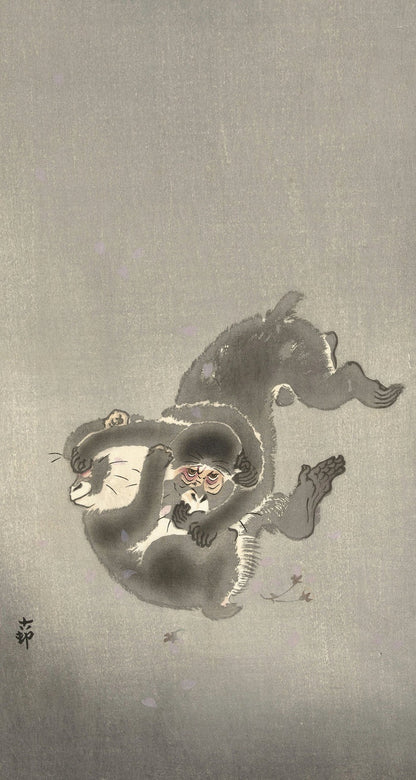 Two Monkeys Playing by Ohara Koson, 1900