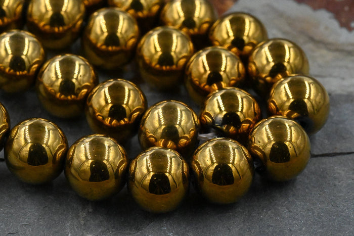 TWO STRANDS Antique Gold Hematite 4mm, 6mm, 8mm, 10mm, 12mm Round Beads -Full Strand