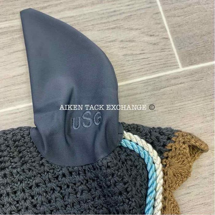 USG by KL Select Fly Veil Ear Bonnet, Anthracite/Brown, Size Pony/Cob, Brand New