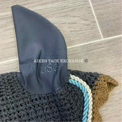 USG by KL Select Fly Veil Ear Bonnet, Anthracite/Brown, Size Pony/Cob, Brand New