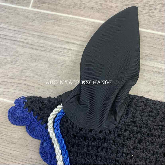 USG by KL Select Fly Veil Ear Bonnet, Black/Blue, Size Pony/Cob, Brand New