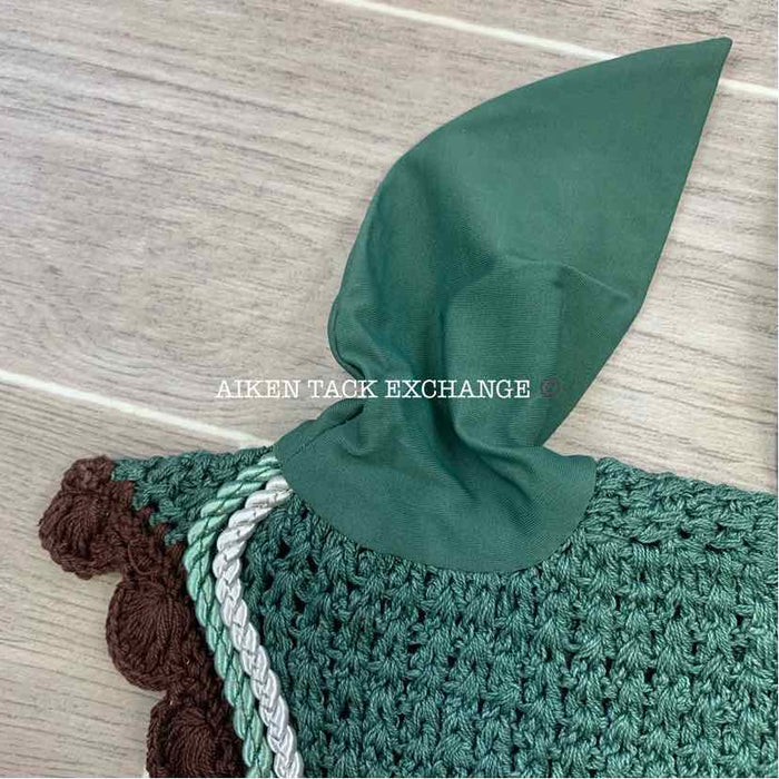 USG by KL Select Fly Veil Ear Bonnet, Dark Green/Ecru/Brown Size Full, Brand New