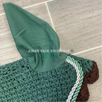 USG by KL Select Fly Veil Ear Bonnet, Dark Green/Ecru/Brown Size Full, Brand New