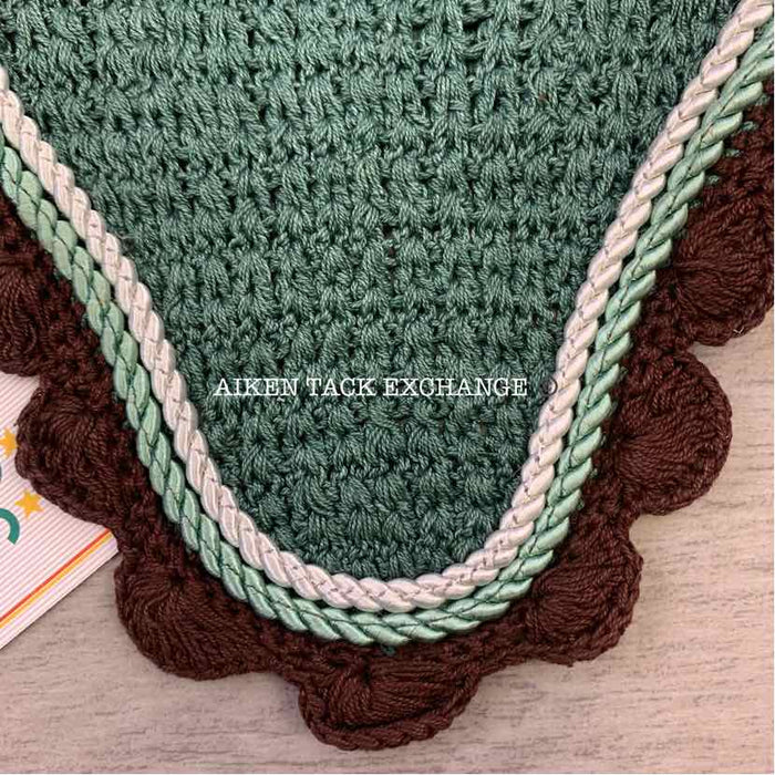 USG by KL Select Fly Veil Ear Bonnet, Dark Green/Ecru/Brown Size Full, Brand New
