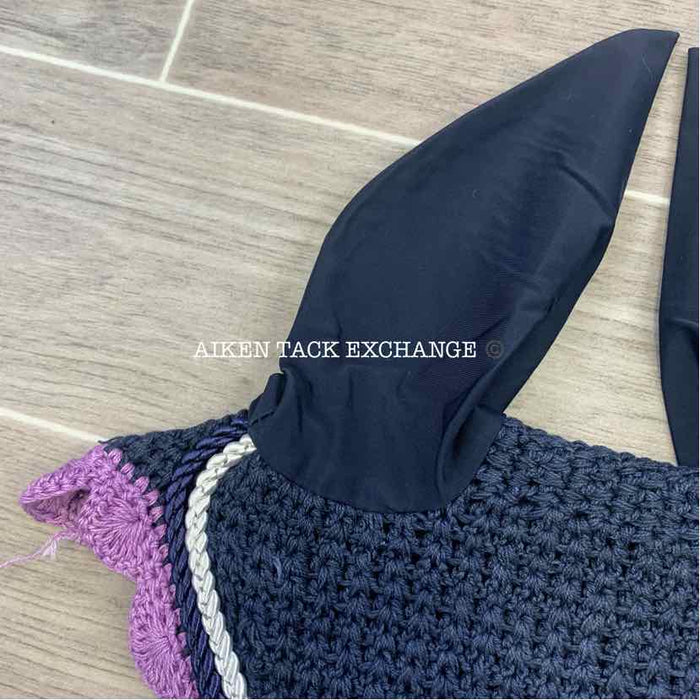 USG by KL Select Fly Veil Ear Bonnet, Navy/Lilac, Size Full, Brand New