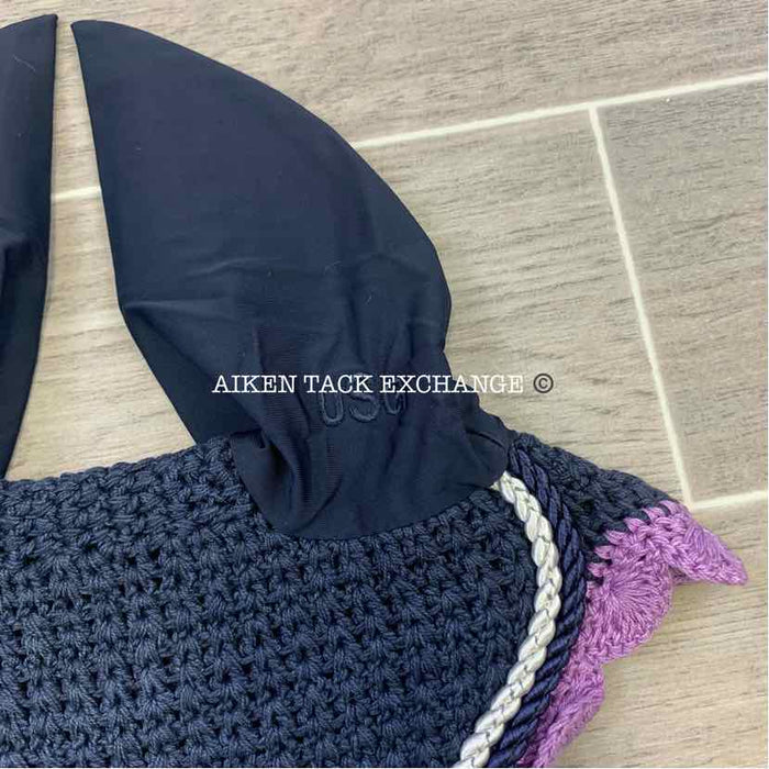 USG by KL Select Fly Veil Ear Bonnet, Navy/Lilac, Size Full, Brand New