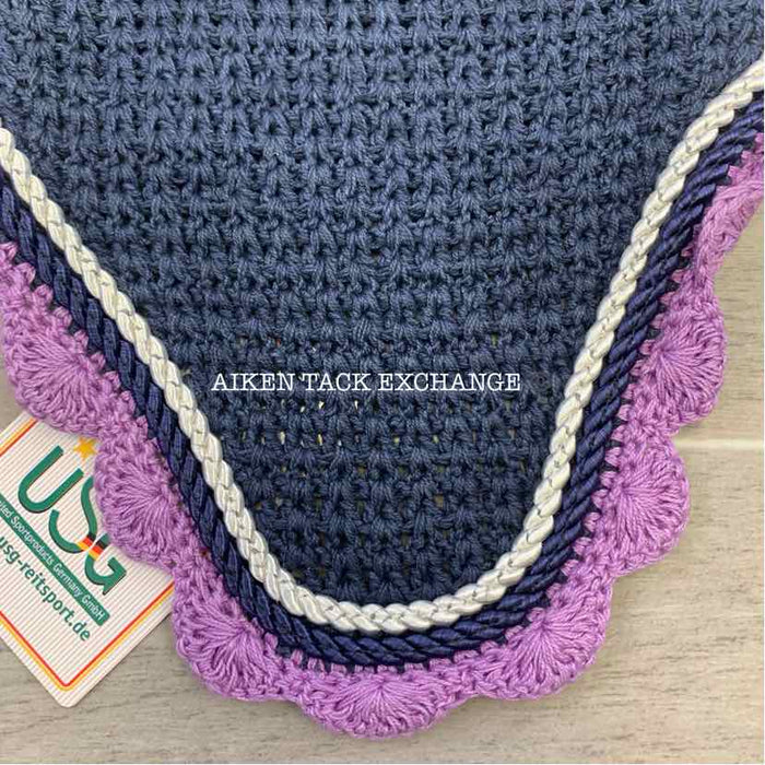 USG by KL Select Fly Veil Ear Bonnet, Navy/Lilac, Size Full, Brand New