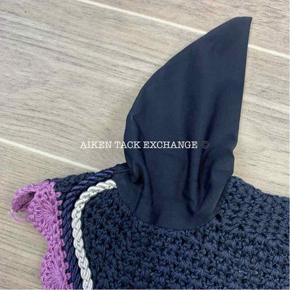 USG by KL Select Fly Veil Ear Bonnet, Navy/Lilac, Size Pony/Cob, Brand New