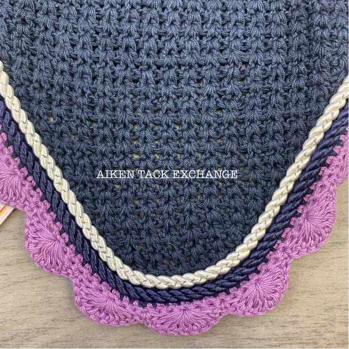 USG by KL Select Fly Veil Ear Bonnet, Navy/Lilac, Size Pony/Cob, Brand New