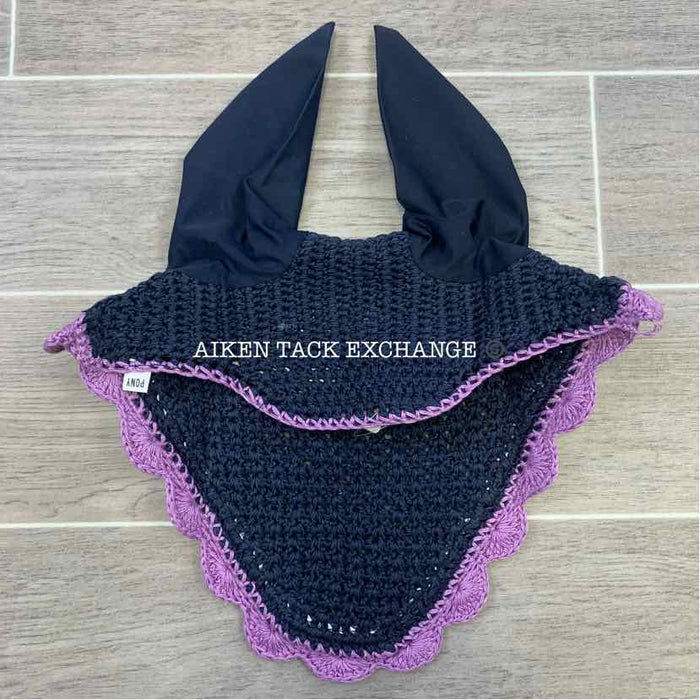 USG by KL Select Fly Veil Ear Bonnet, Navy/Lilac, Size Pony/Cob, Brand New
