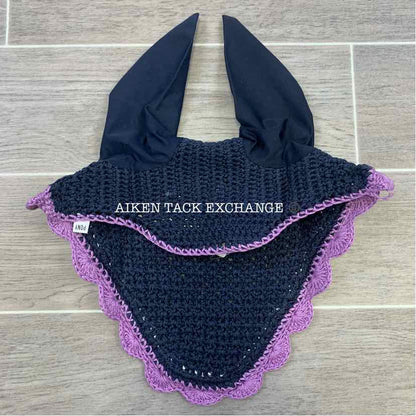 USG by KL Select Fly Veil Ear Bonnet, Navy/Lilac, Size Pony/Cob, Brand New