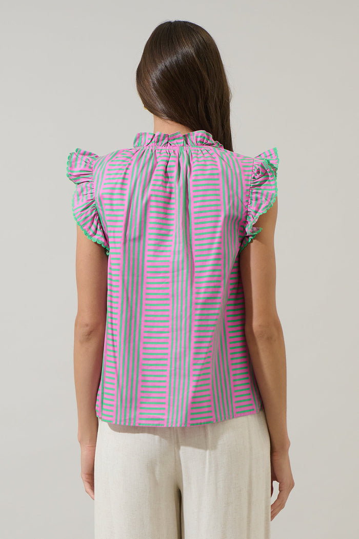 Valda Striped Jazzy Ruffle Top