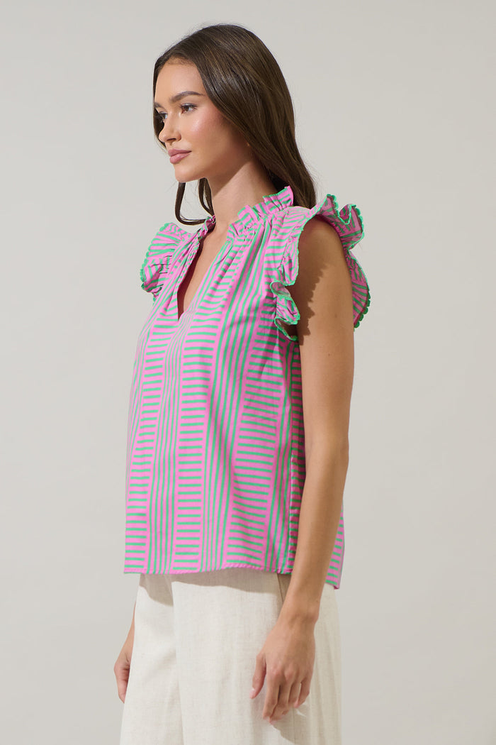 Valda Striped Jazzy Ruffle Top