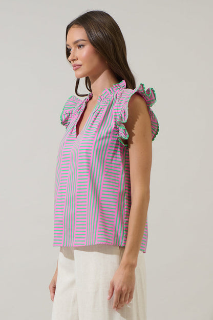 Valda Striped Jazzy Ruffle Top