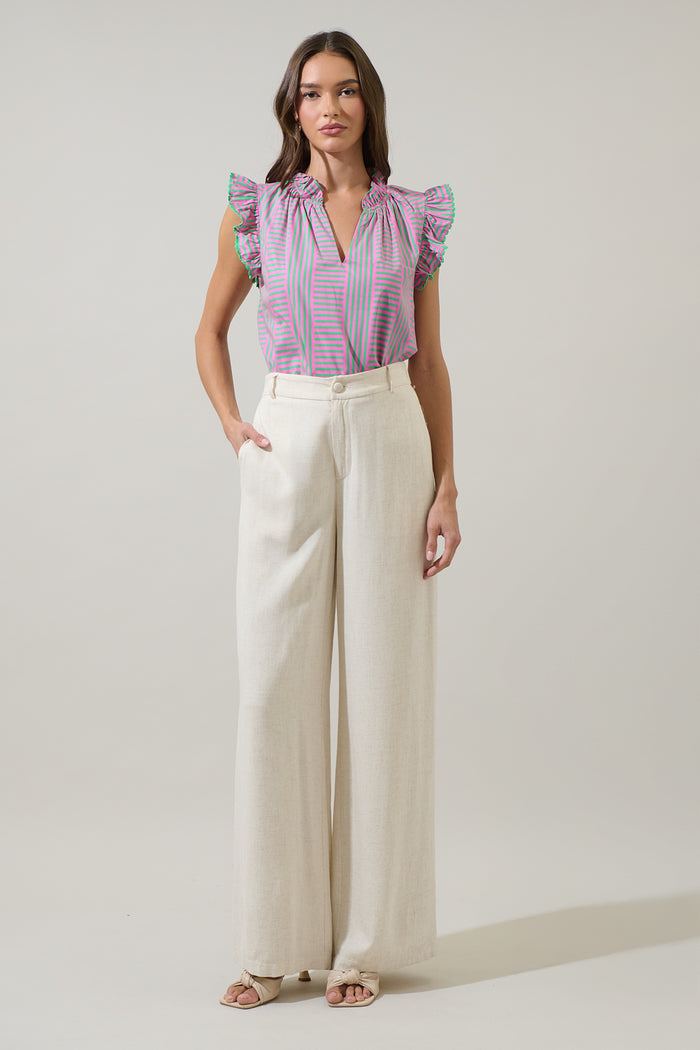 Valda Striped Jazzy Ruffle Top