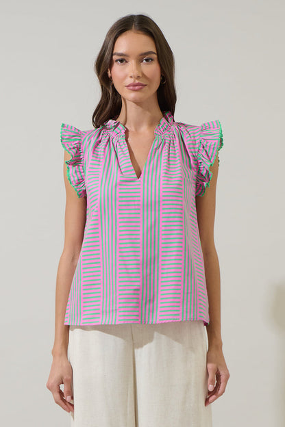 Valda Striped Jazzy Ruffle Top