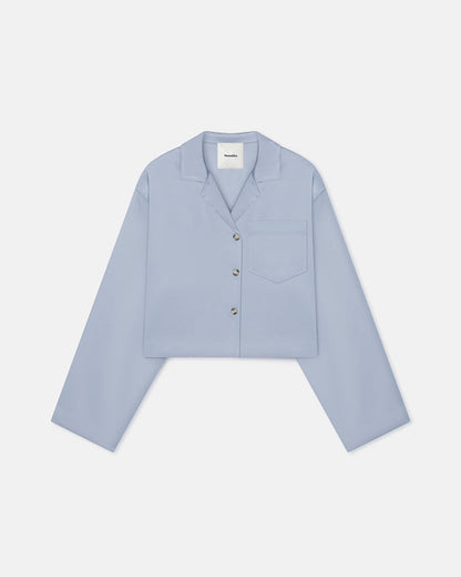 Vally - Cropped Slip Satin Shirt - Ice Blue
