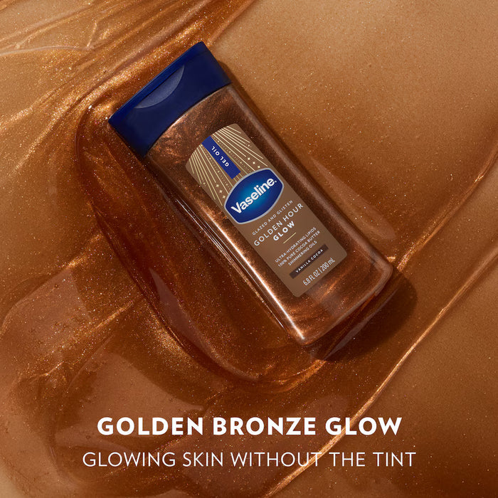 Vaseline Glazed and Glisten Golden Hour Glow Vanilla Cocoa Shimmer Gel Oil 200Ml