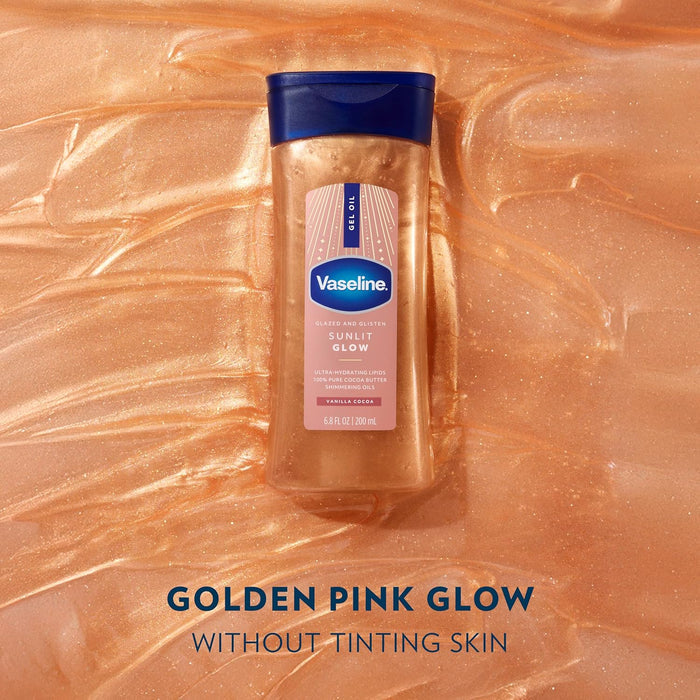 Vaseline Glazed and Glisten Sunlit Glow Vanilla Cocoa Shimmer Gel Oil 200Ml