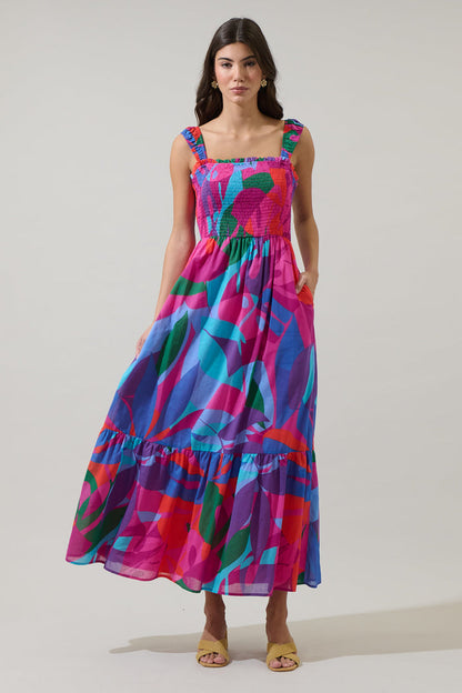 Vemmy Abstract Tayla Smocked Maxi Dress