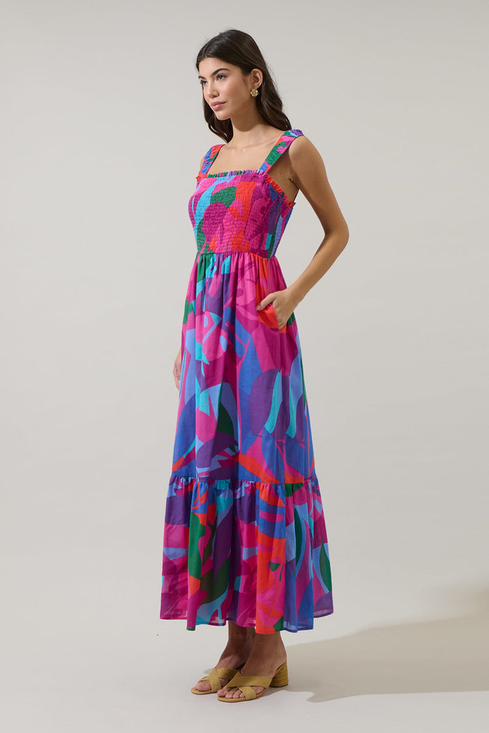 Vemmy Abstract Tayla Smocked Maxi Dress