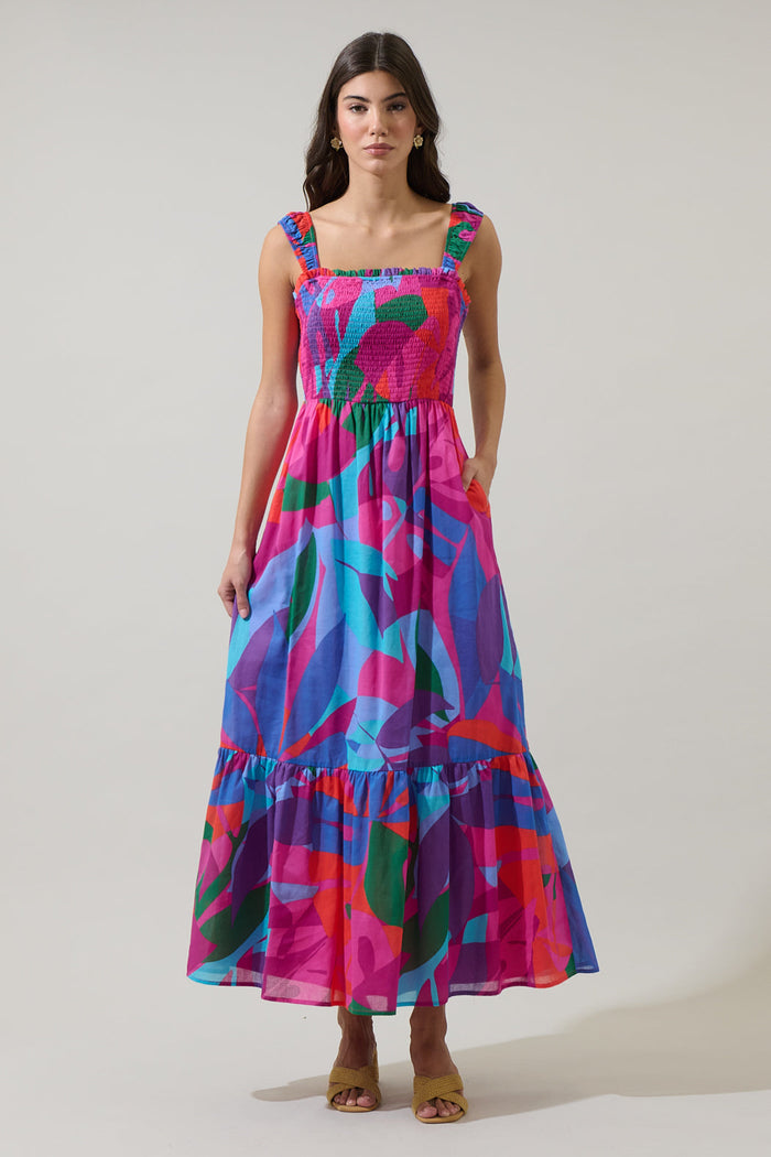 Vemmy Abstract Tayla Smocked Maxi Dress