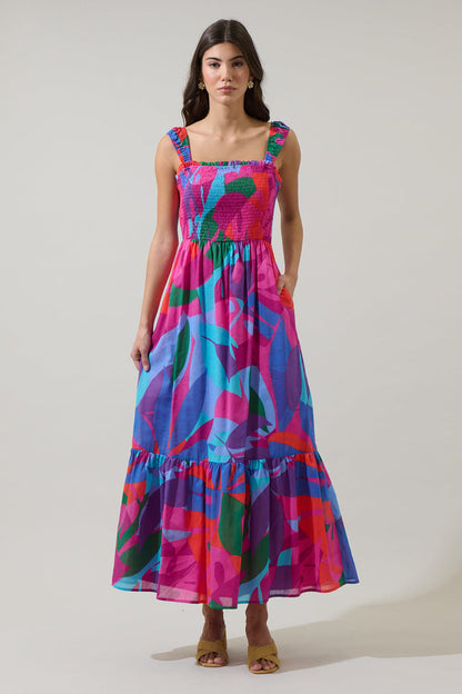 Vemmy Abstract Tayla Smocked Maxi Dress