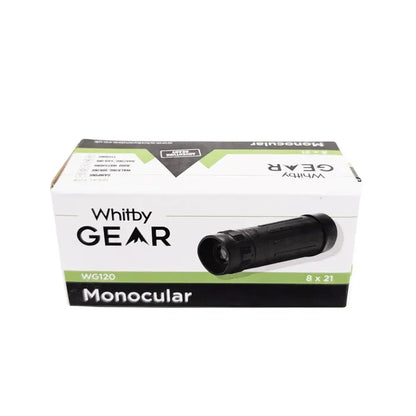 Packaging front for Whitby Gear Pocket Monocular on a white background