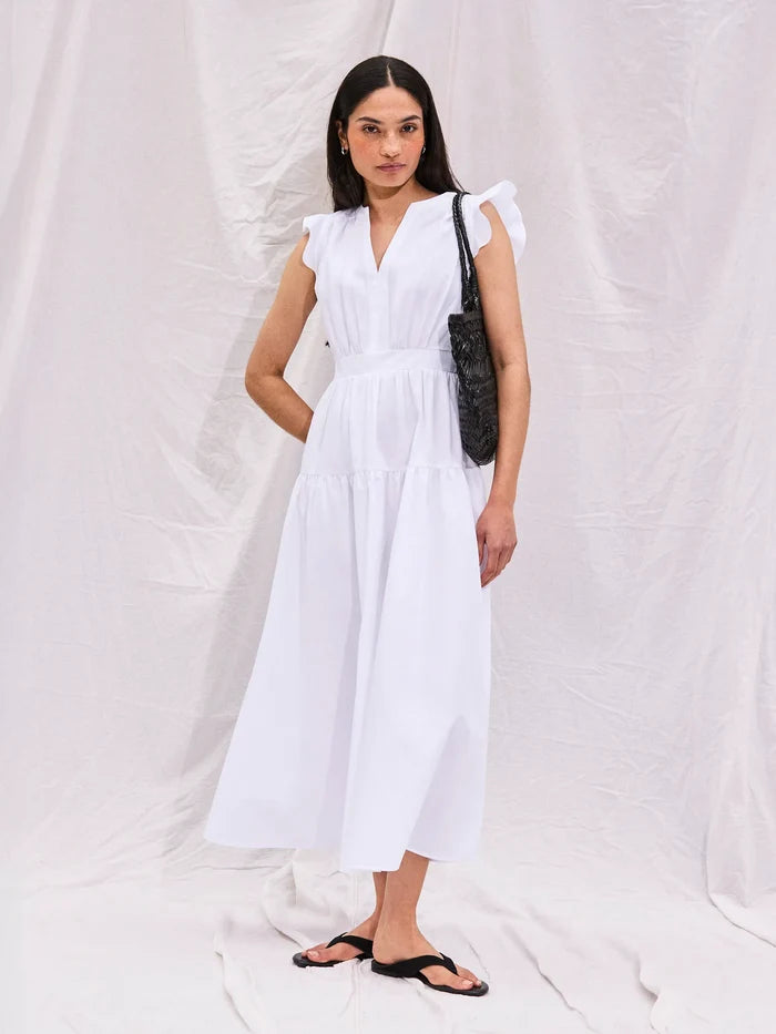 White Cotton Frill Sleeve Dress