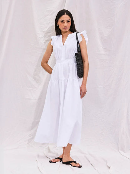 White Cotton Frill Sleeve Dress