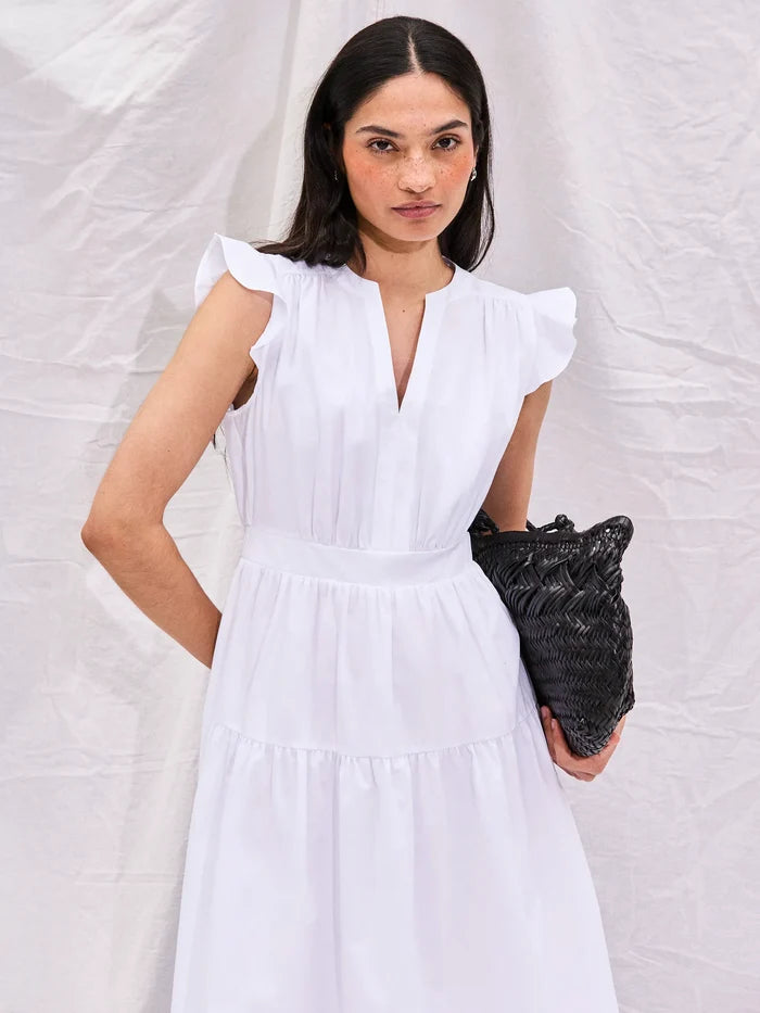 White Cotton Frill Sleeve Dress