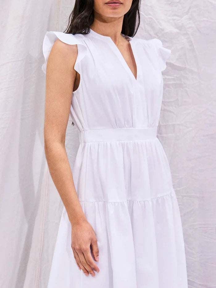 White Cotton Frill Sleeve Dress