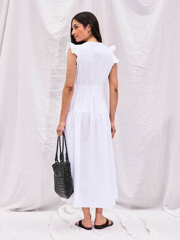 White Cotton Frill Sleeve Dress