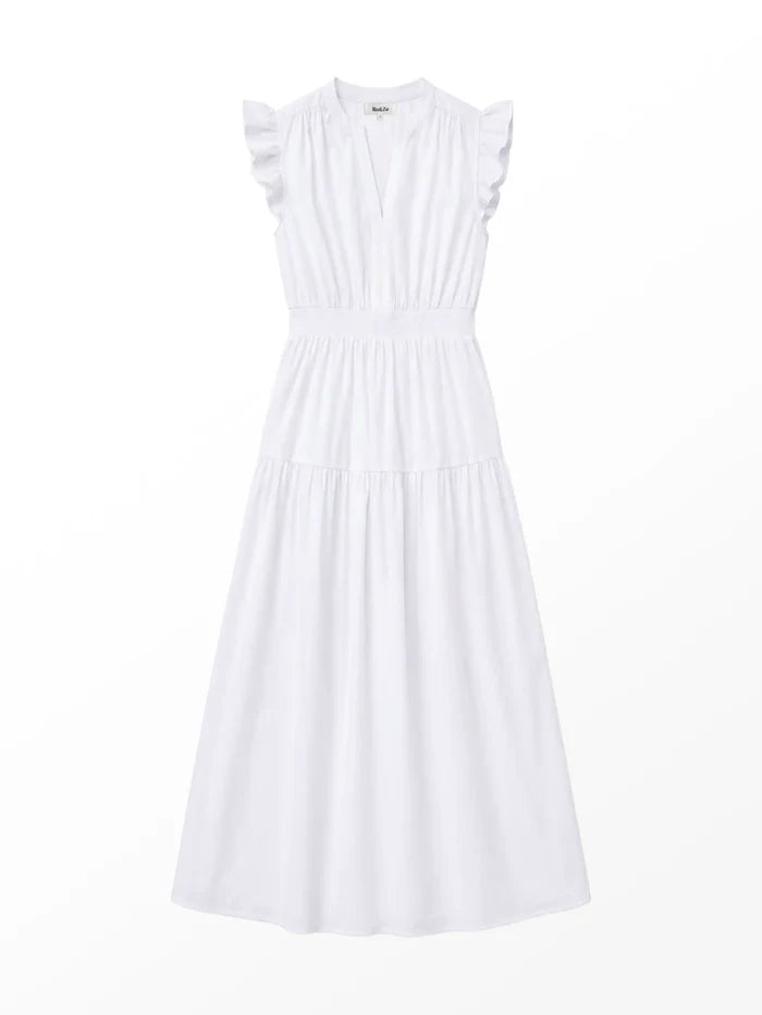 White Cotton Frill Sleeve Dress