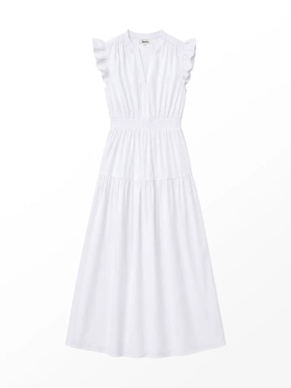 White Cotton Frill Sleeve Dress