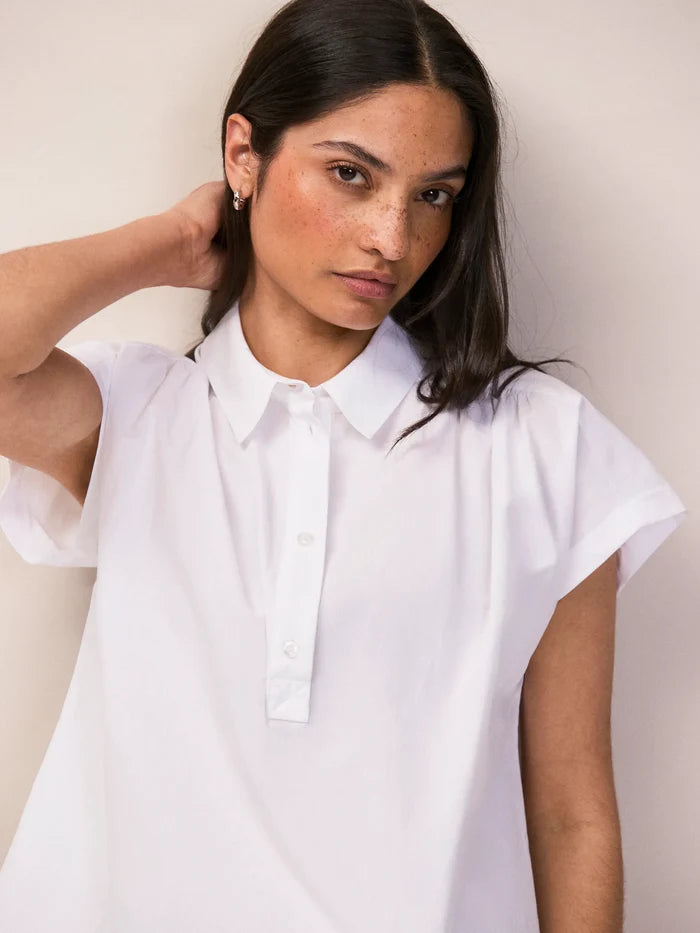 White Cotton-Poplin Gathered-Shoulder Shirt