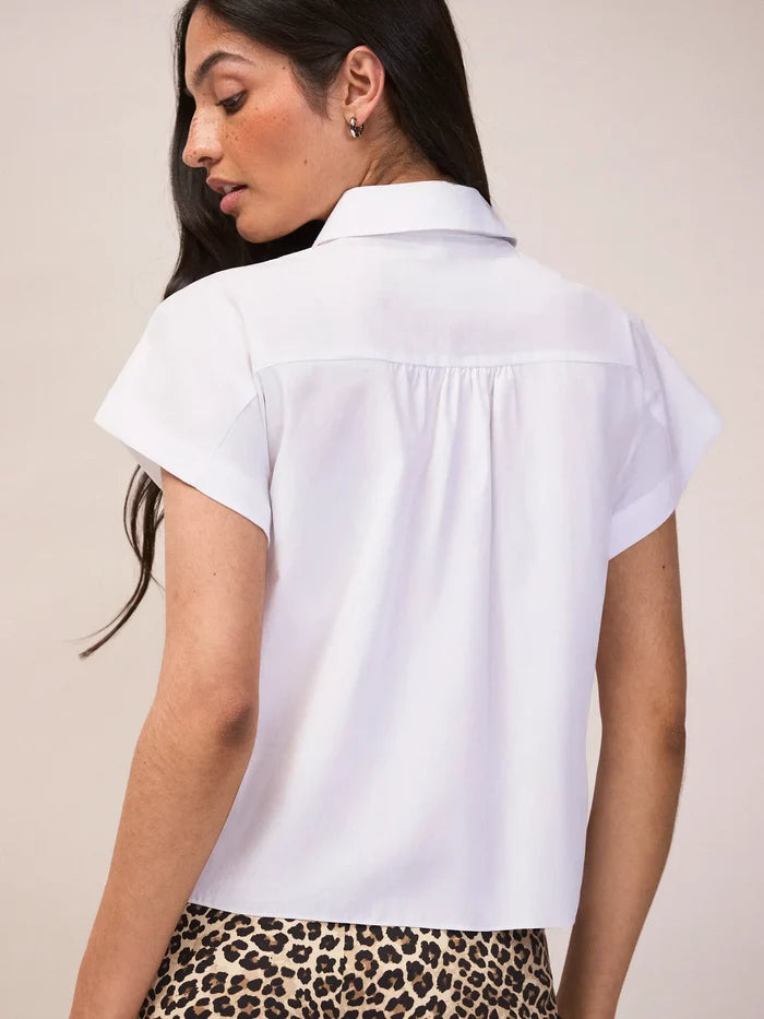 White Cotton Poplin Gathered Shoulder Shirt