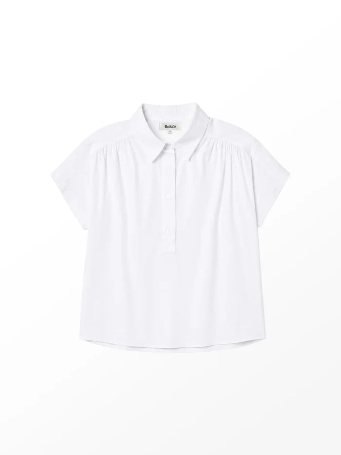 White Cotton Poplin Gathered Shoulder Shirt