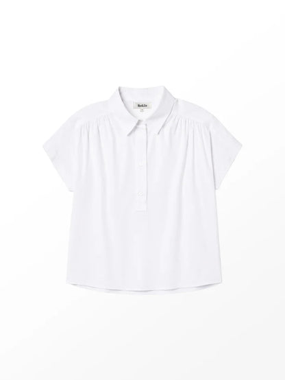 White Cotton Poplin Gathered Shoulder Shirt