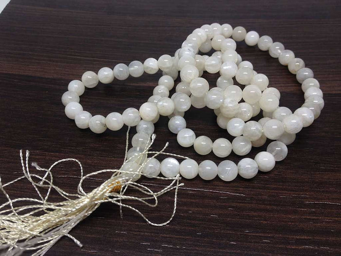 White Rainbow Moonstone Mala With 108 Prayer Beads.