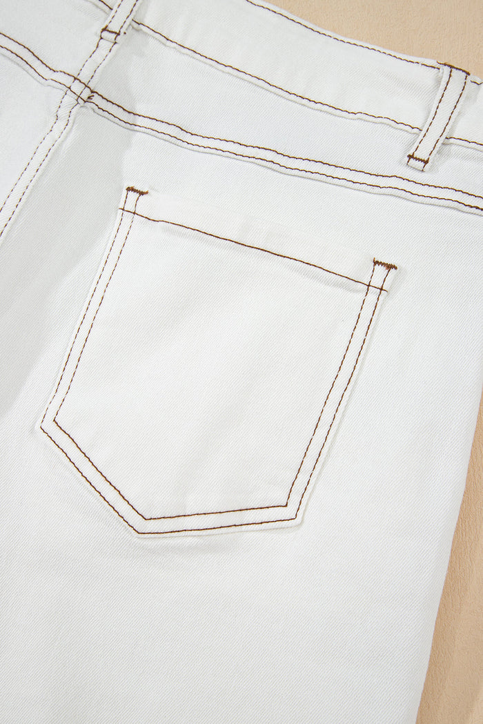 White Raw Hem High Waist Denim Shorts - Bottoms/Denim